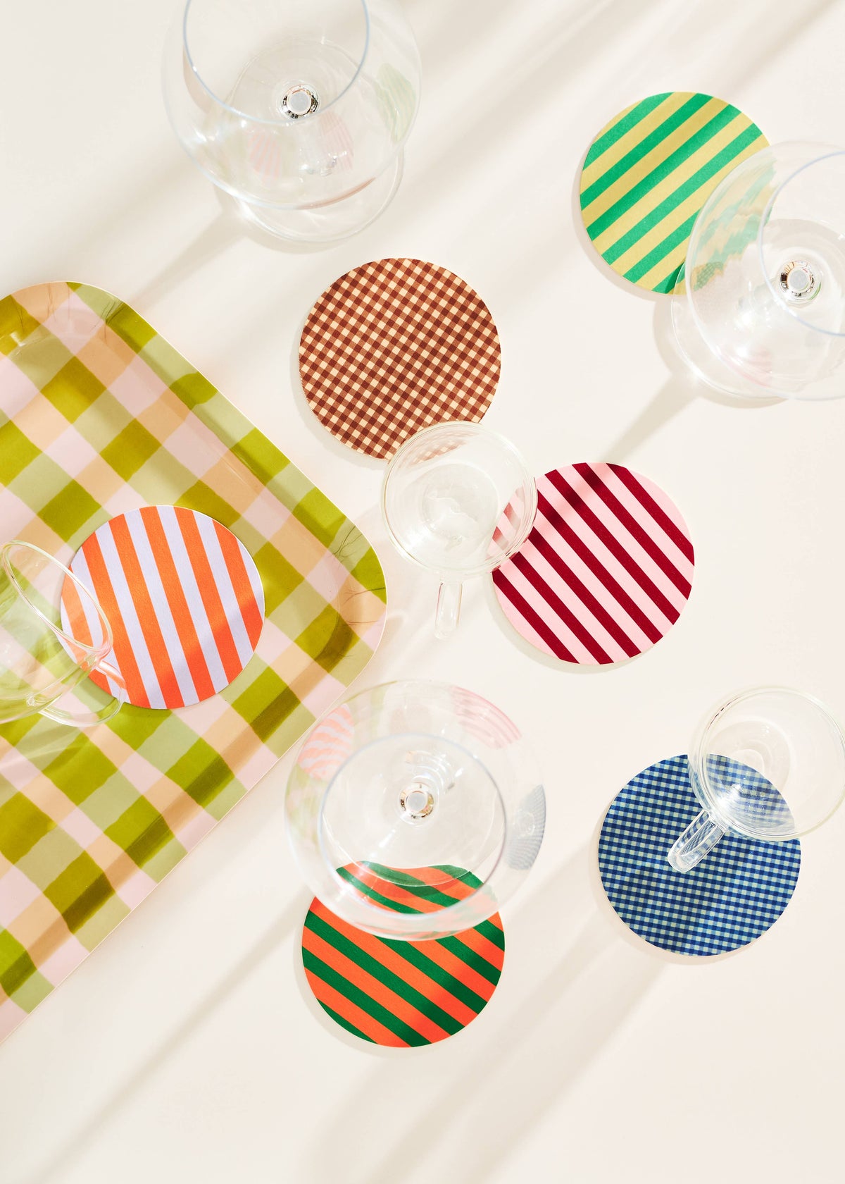 Pink and Maroon Striped Coasters - Set of 4
