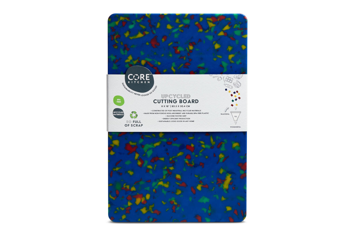 Recycled Plastic Cutting Board Small Confetti on Blue