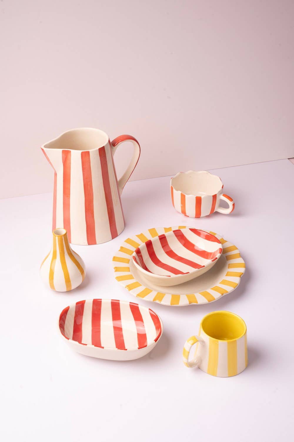 Red Stripe Ceramic Pitcher