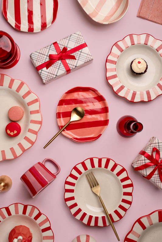 Pink & Red Stripe Salad Plate
