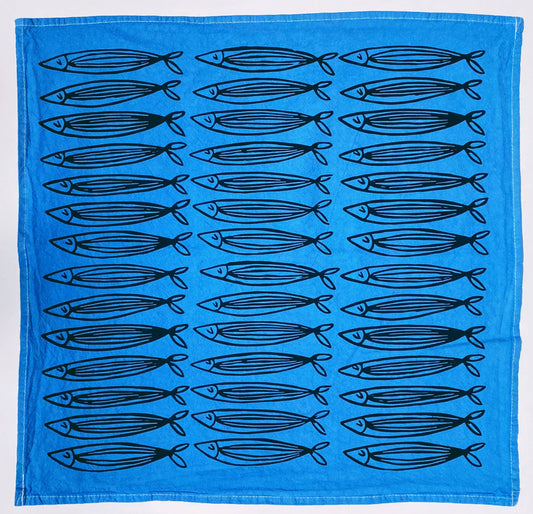 Blue Sardines Tea Towel