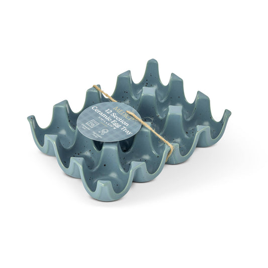12 Section Speckled Ceramic Egg Tray - Faded Denim