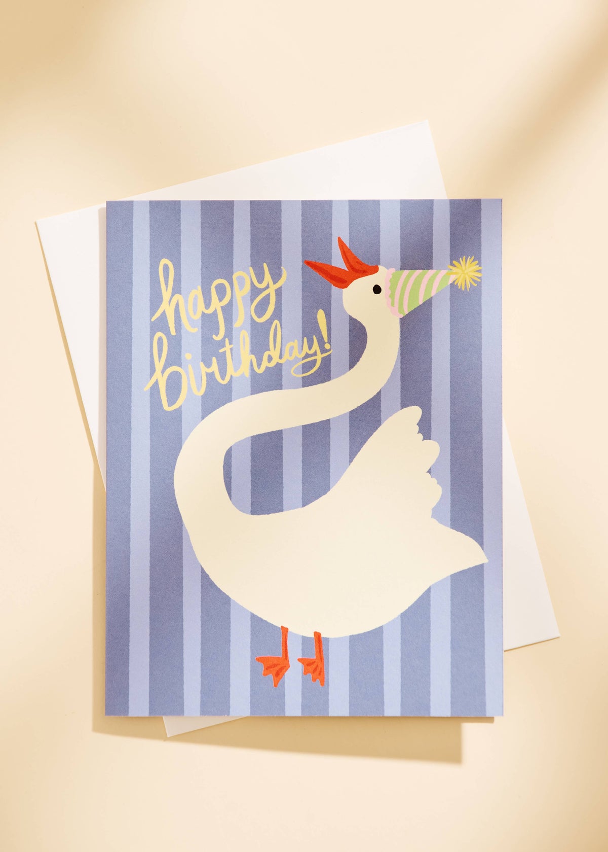 Goose Happy Birthday Striped Greeting Card