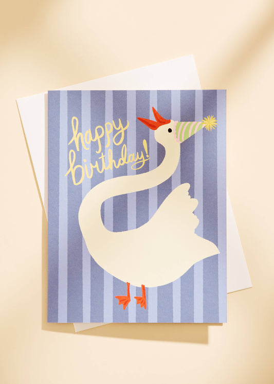 Goose Happy Birthday Striped Greeting Card