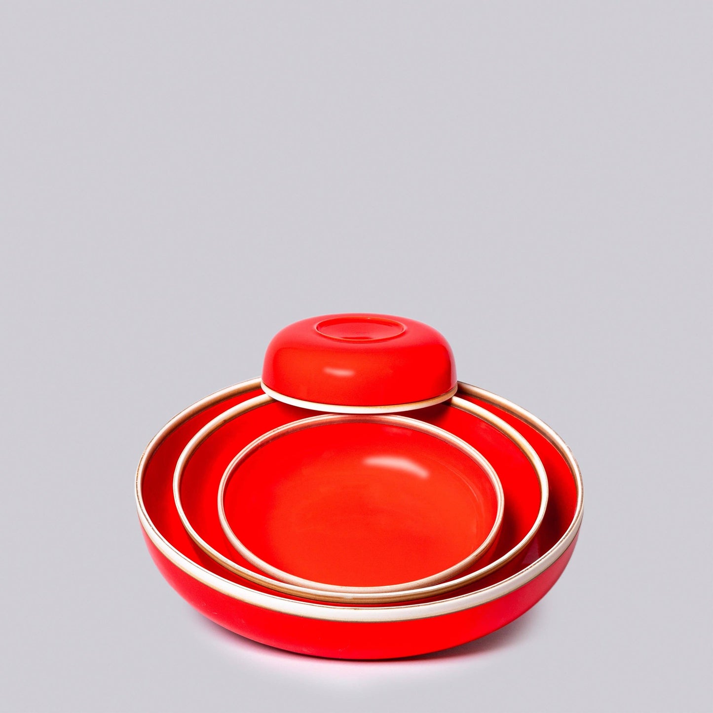 Coral Red Glossy Porcelain Hermit Bowl Nests