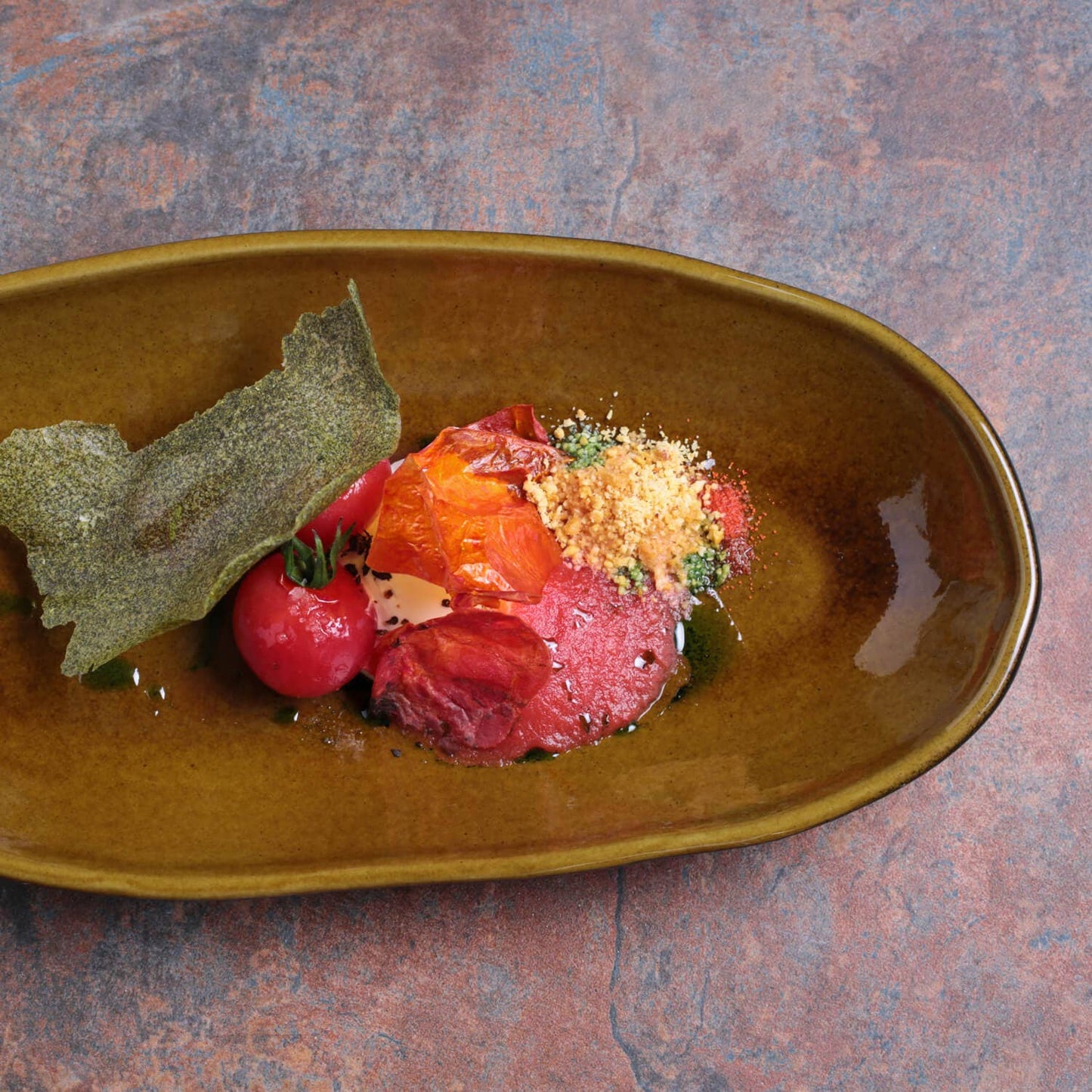 Deep Oval Platter Large Stoneware 12.6 x 6.3" Amber