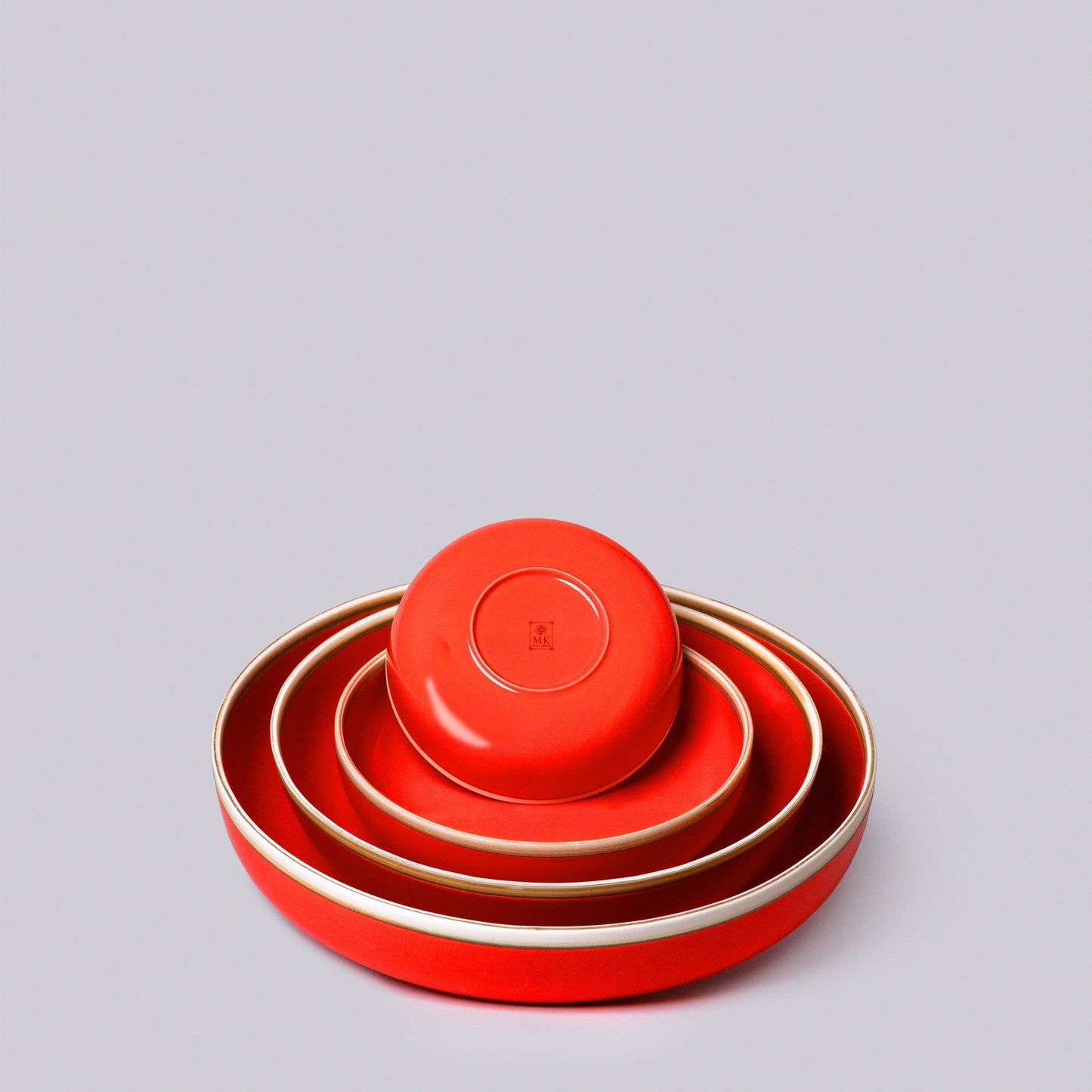 Coral Red Glossy Porcelain Hermit Bowl Nests