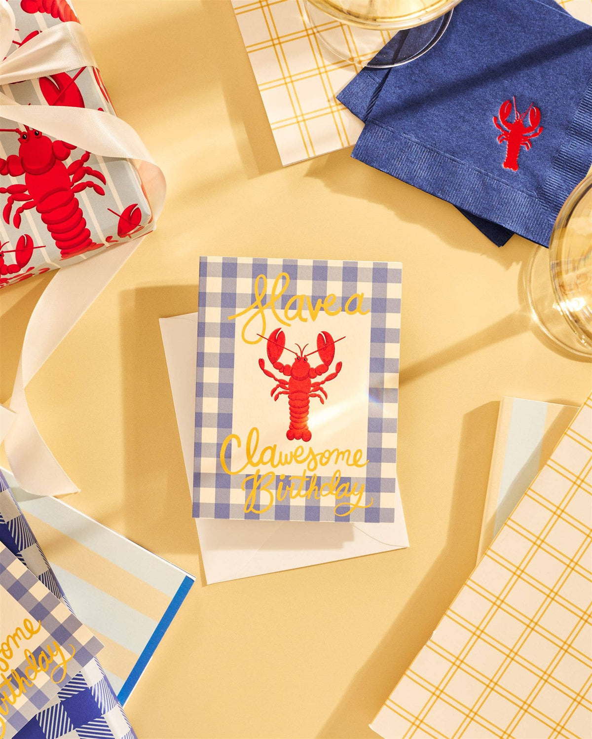 Have a Clawesome Birthday Lobster Gingham Greeting Card