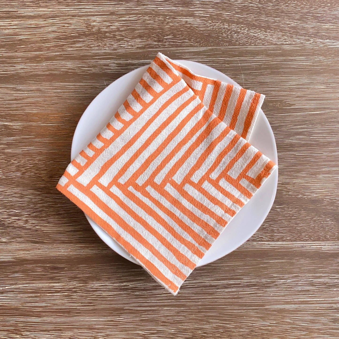 Warm Painterly Stripes Hand Printed Cotton Napkins, Set of 4