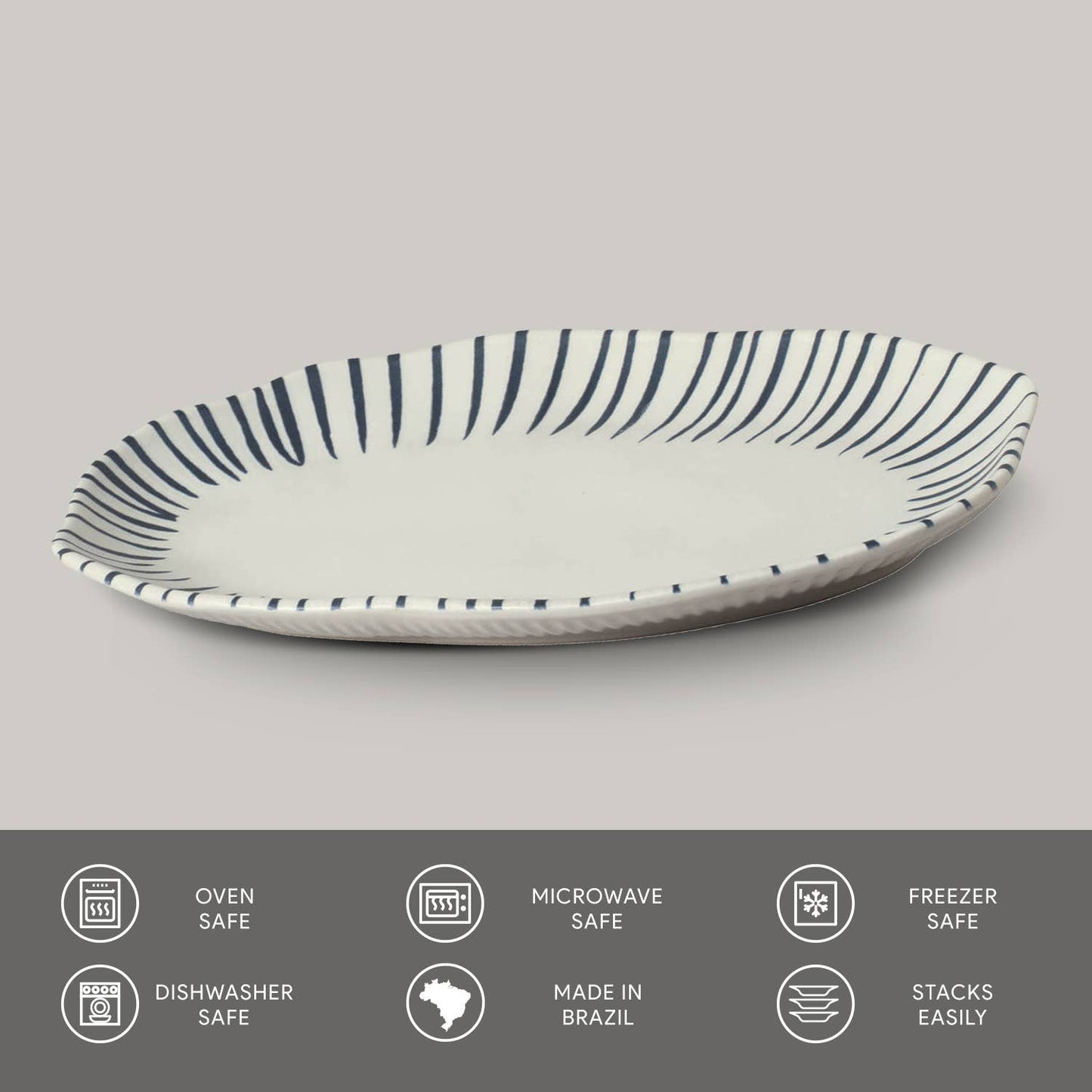 Shallow Oval Platter Medium Stoneware 11.81x7.87" Elemento