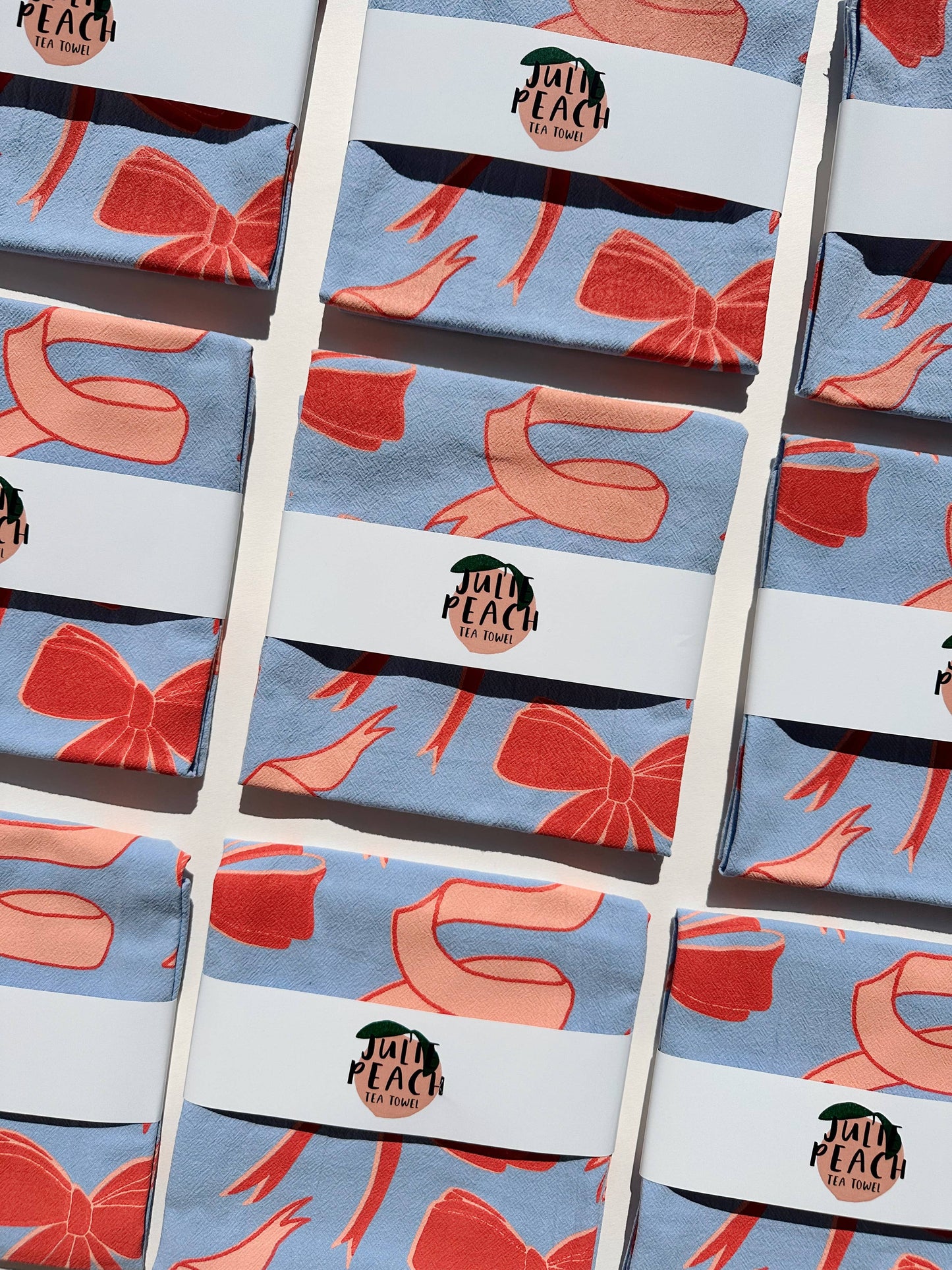 Bows on Blue Tea Towel - 100% Cotton