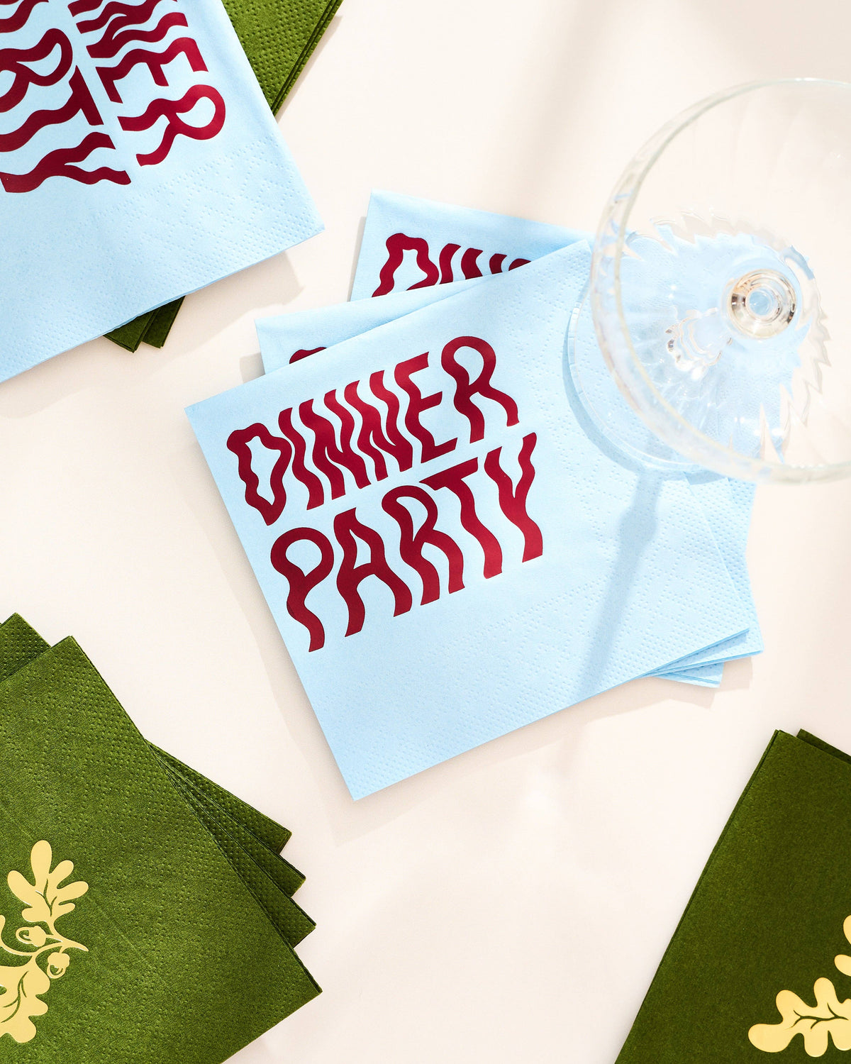 Wavy Dinner Party Blue and Brown Paper Beverage Napkins - Set of 20