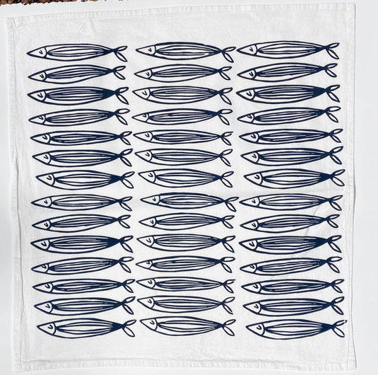 White Sardines Tea Towel
