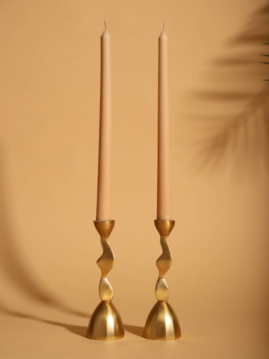 Swirl Metal Taper Candle Holder Gold