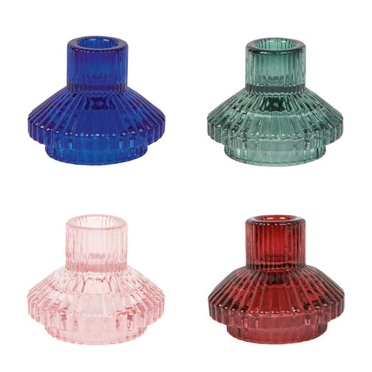 Small Ribbed Glass Candle Holders Set | Summer | Wedding |