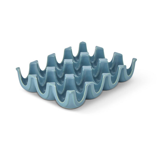 12 Section Speckled Ceramic Egg Tray - Faded Denim