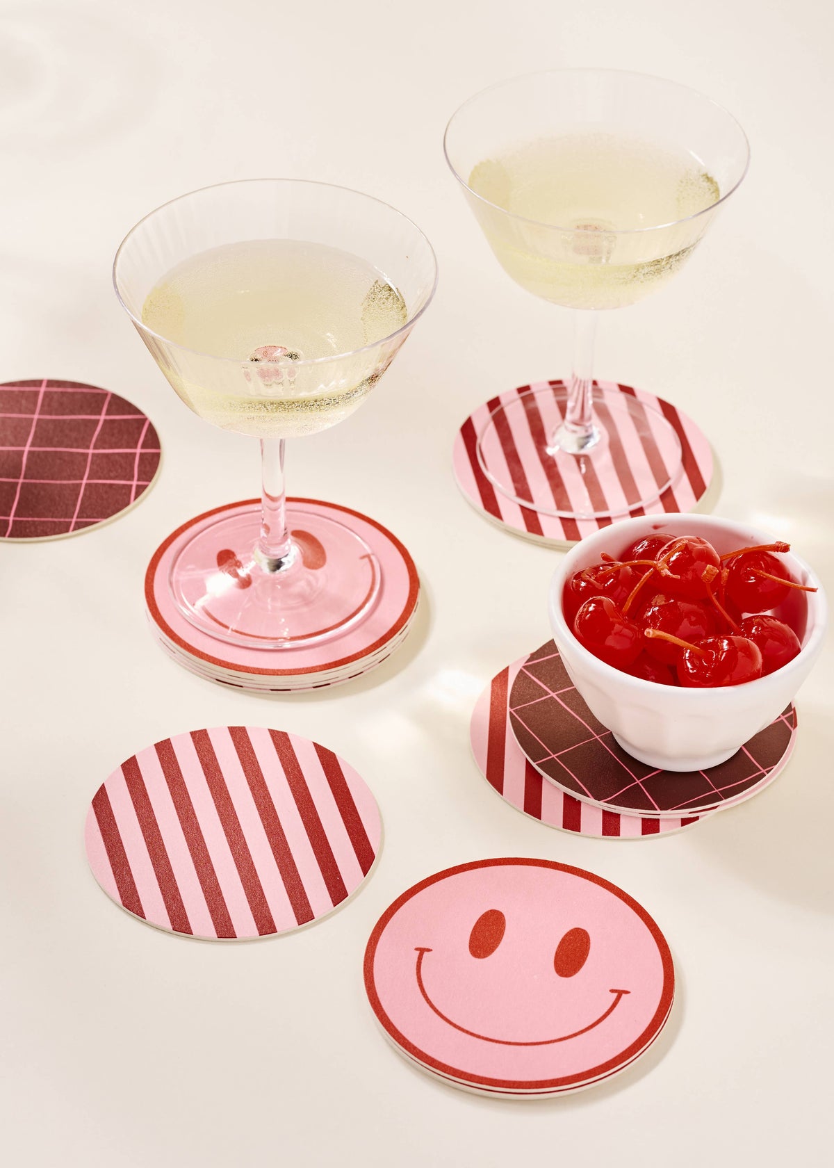 Pink and Maroon Striped Coasters - Set of 4
