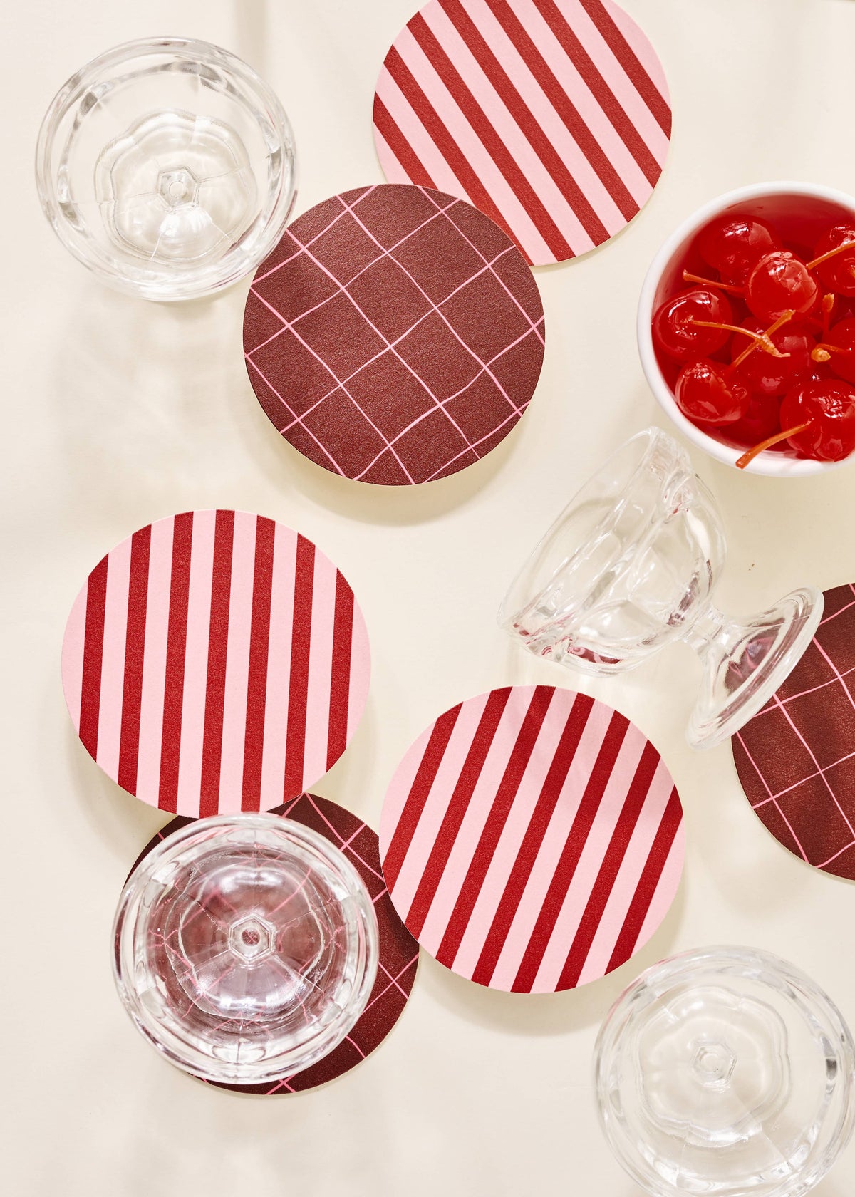 Pink and Maroon Striped Coasters - Set of 4