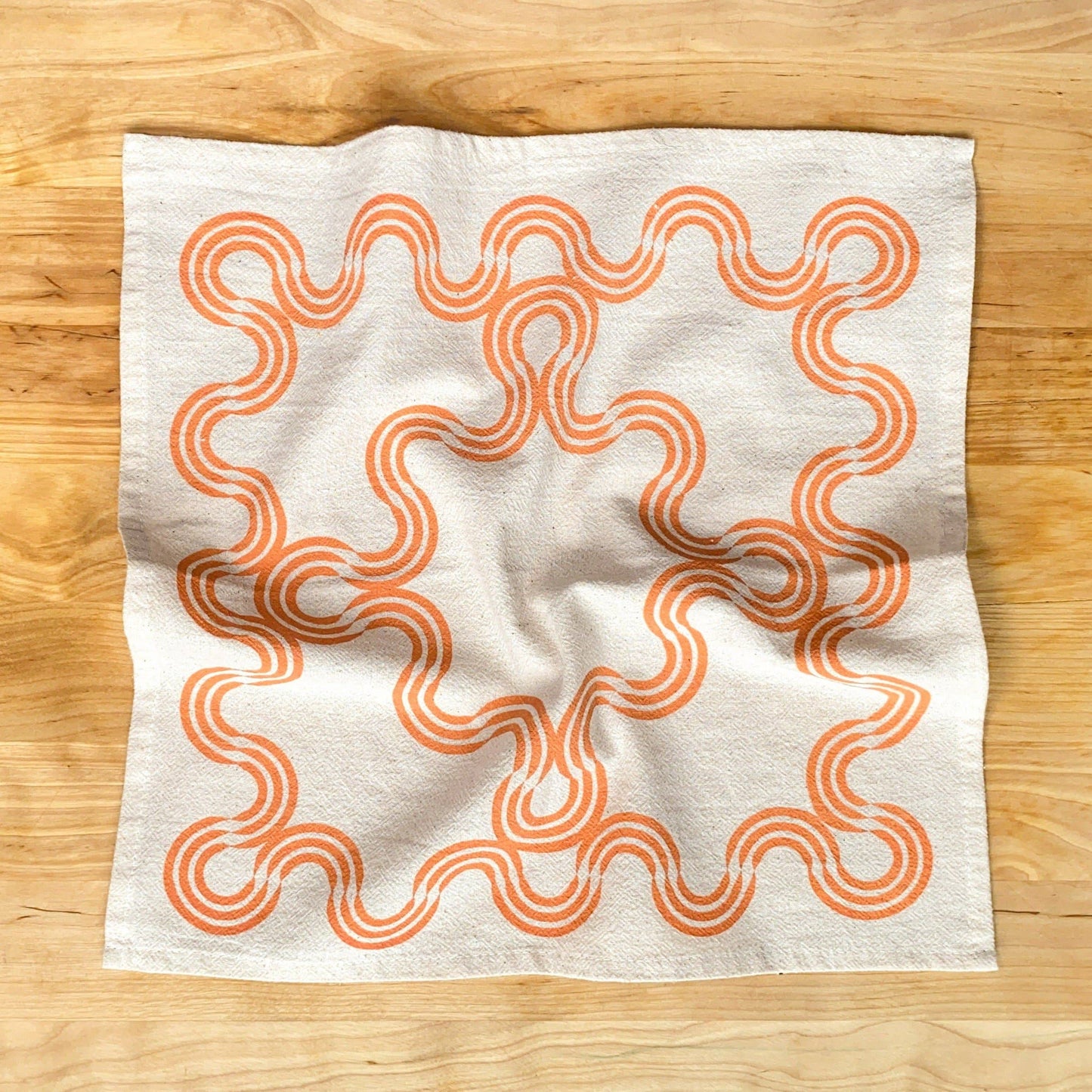 Wavy Ribbon Hand Printed Cotton Napkins, Set of 4