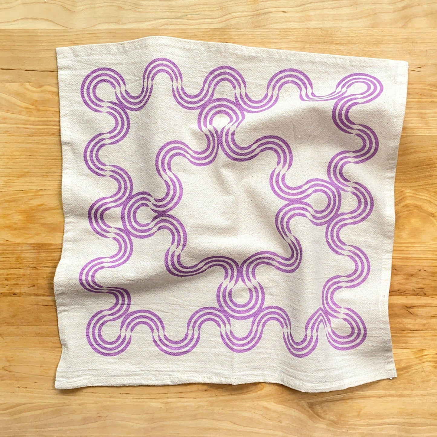 Wavy Ribbon Hand Printed Cotton Napkins, Set of 4