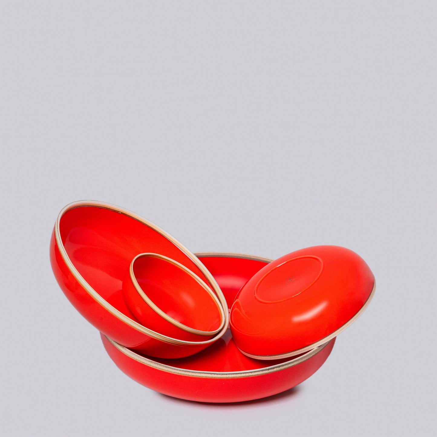 Coral Red Glossy Porcelain Hermit Bowl Nests