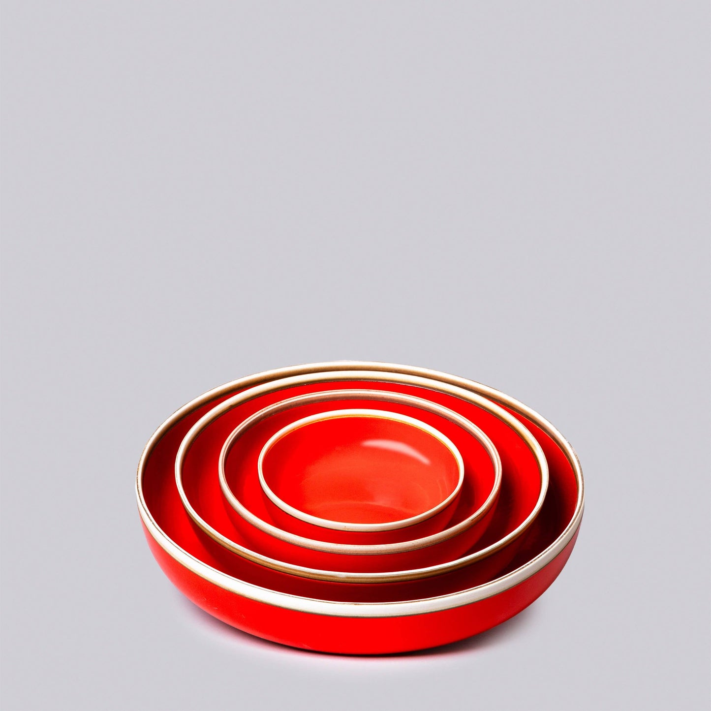 Coral Red Glossy Porcelain Hermit Bowl Nests