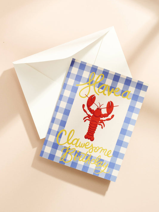 Have a Clawesome Birthday Lobster Gingham Greeting Card