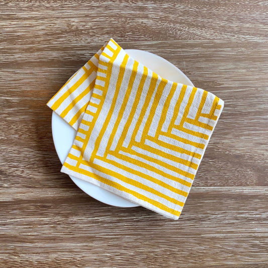 Warm Painterly Stripes Hand Printed Cotton Napkins, Set of 4