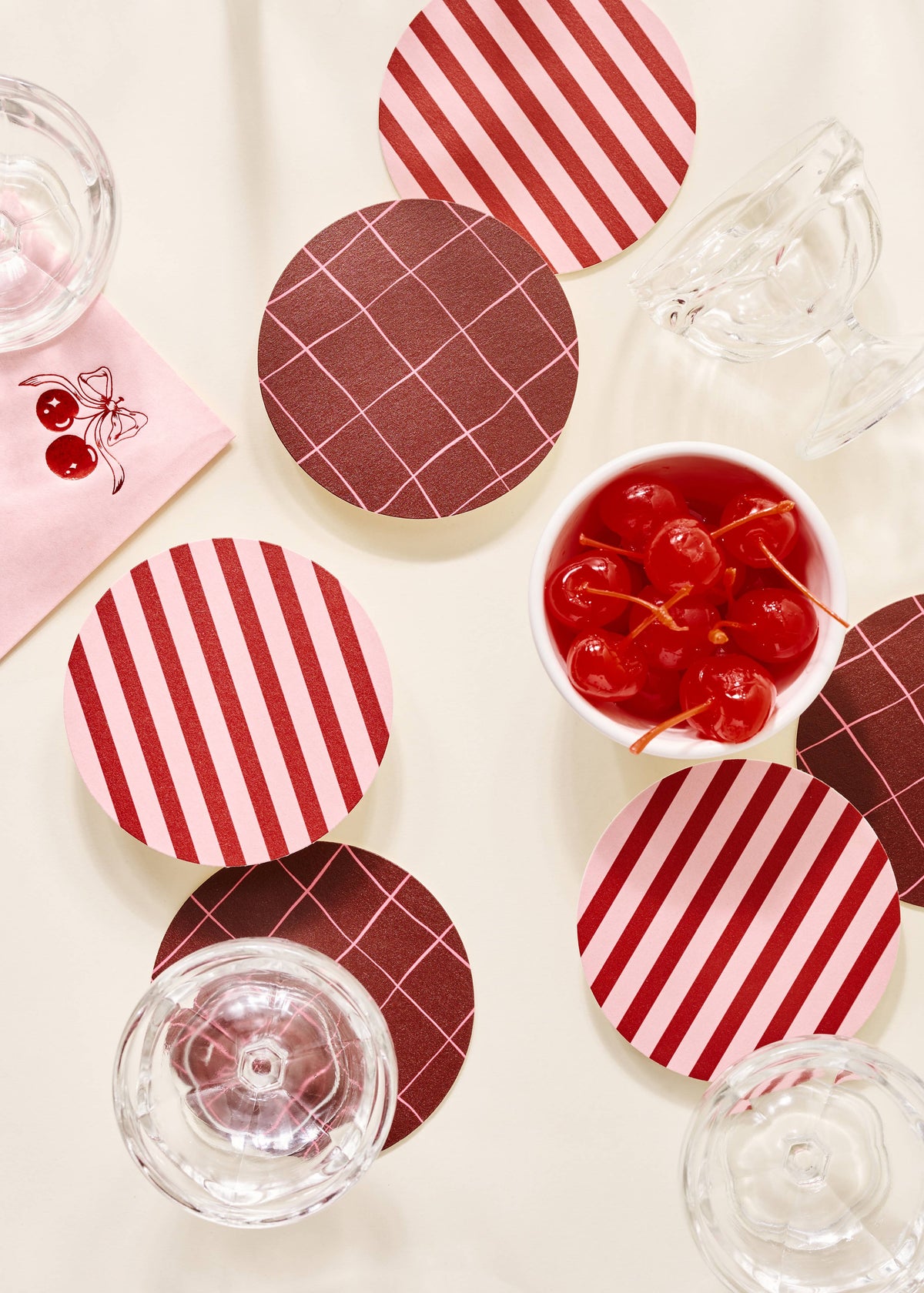Pink and Maroon Striped Coasters - Set of 4