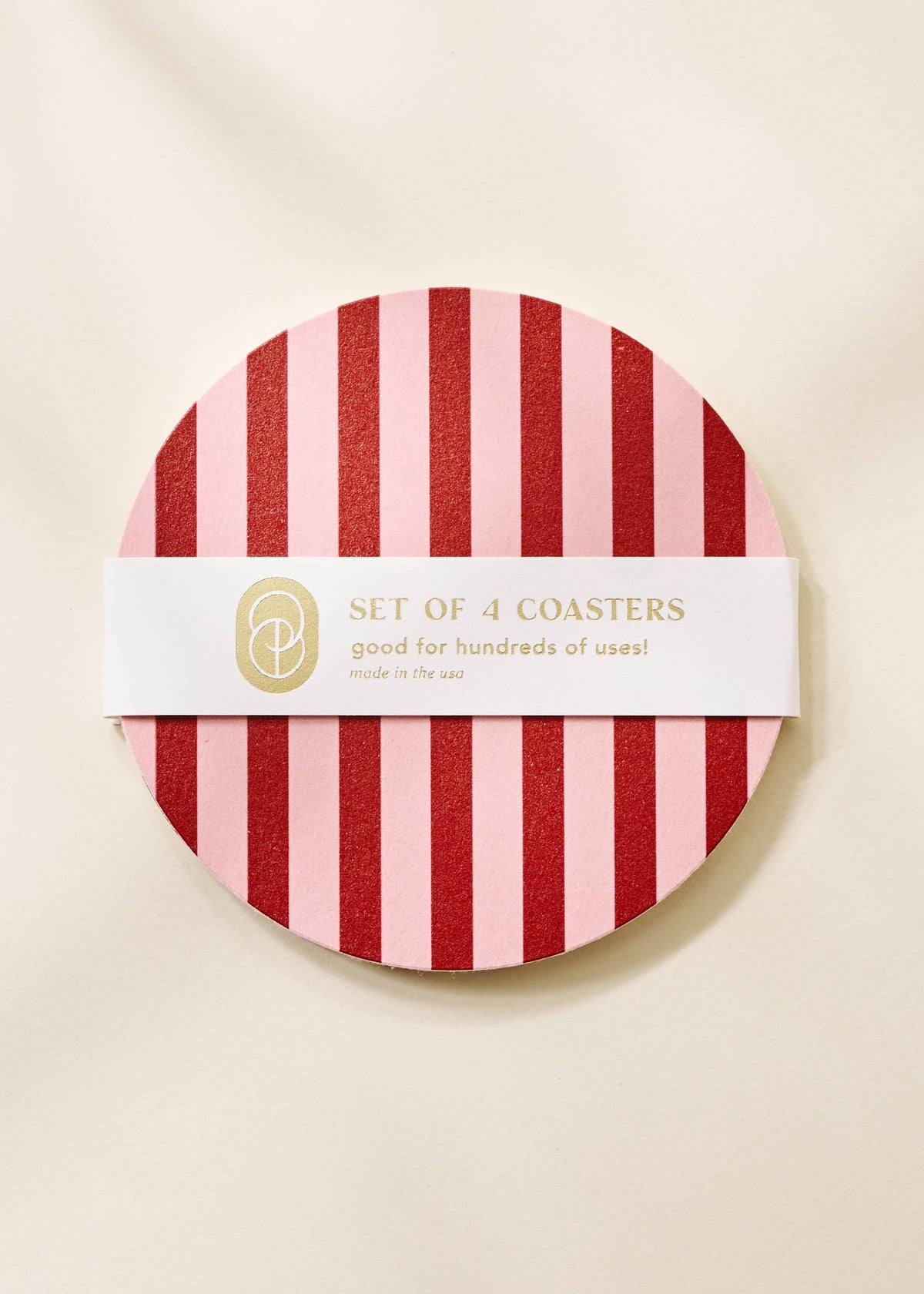 Pink and Maroon Striped Coasters - Set of 4