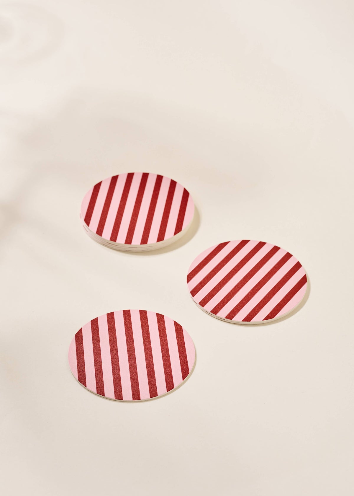 Pink and Maroon Striped Coasters - Set of 4