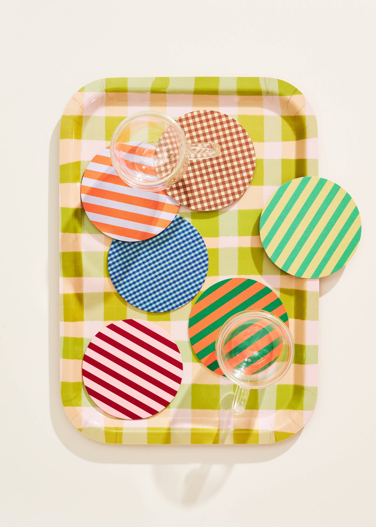 Pink and Maroon Striped Coasters - Set of 4