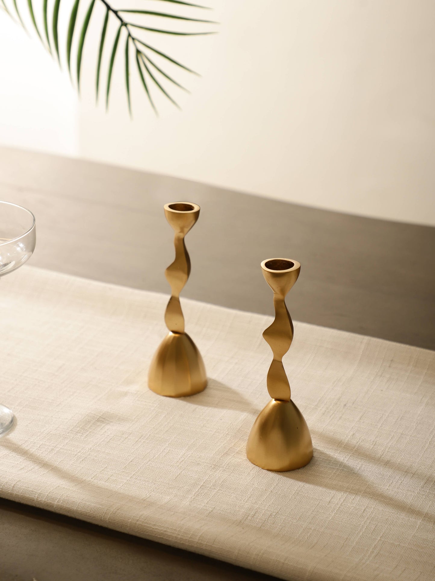 Swirl Metal Taper Candle Holder Gold