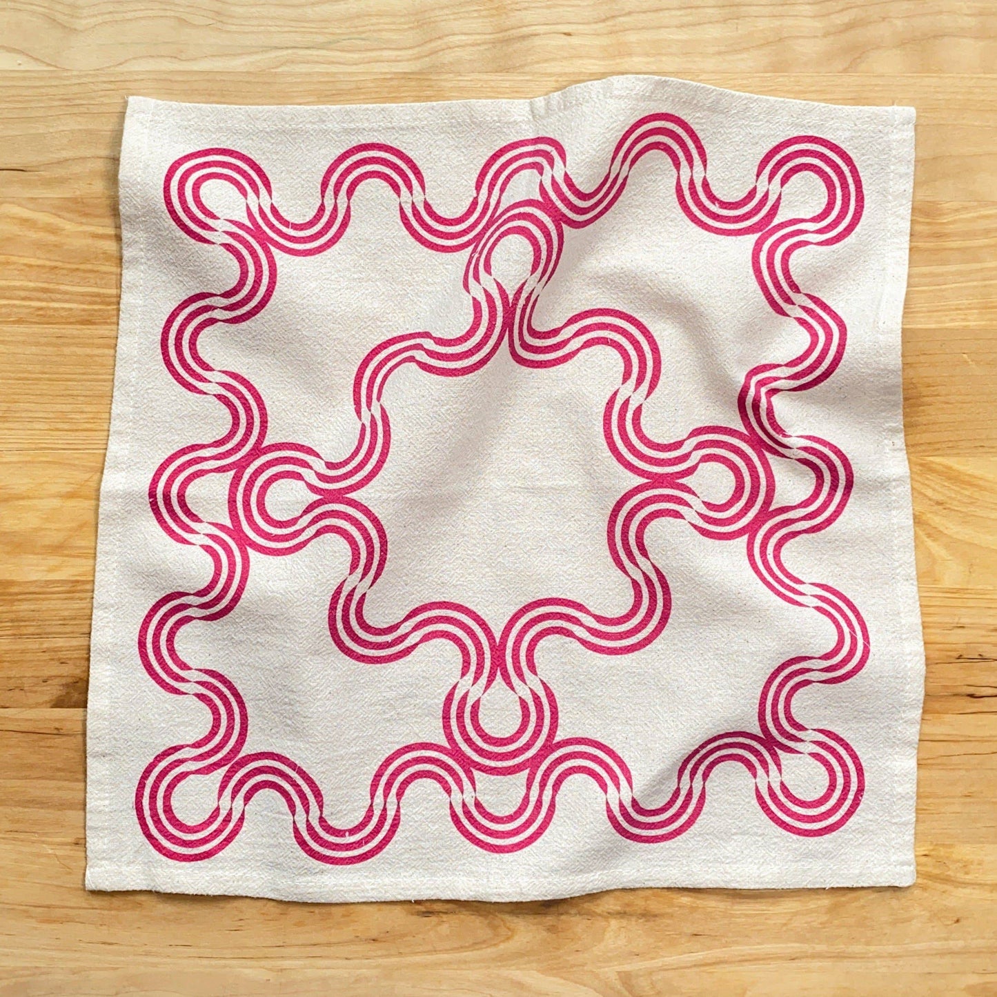 Wavy Ribbon Hand Printed Cotton Napkins, Set of 4