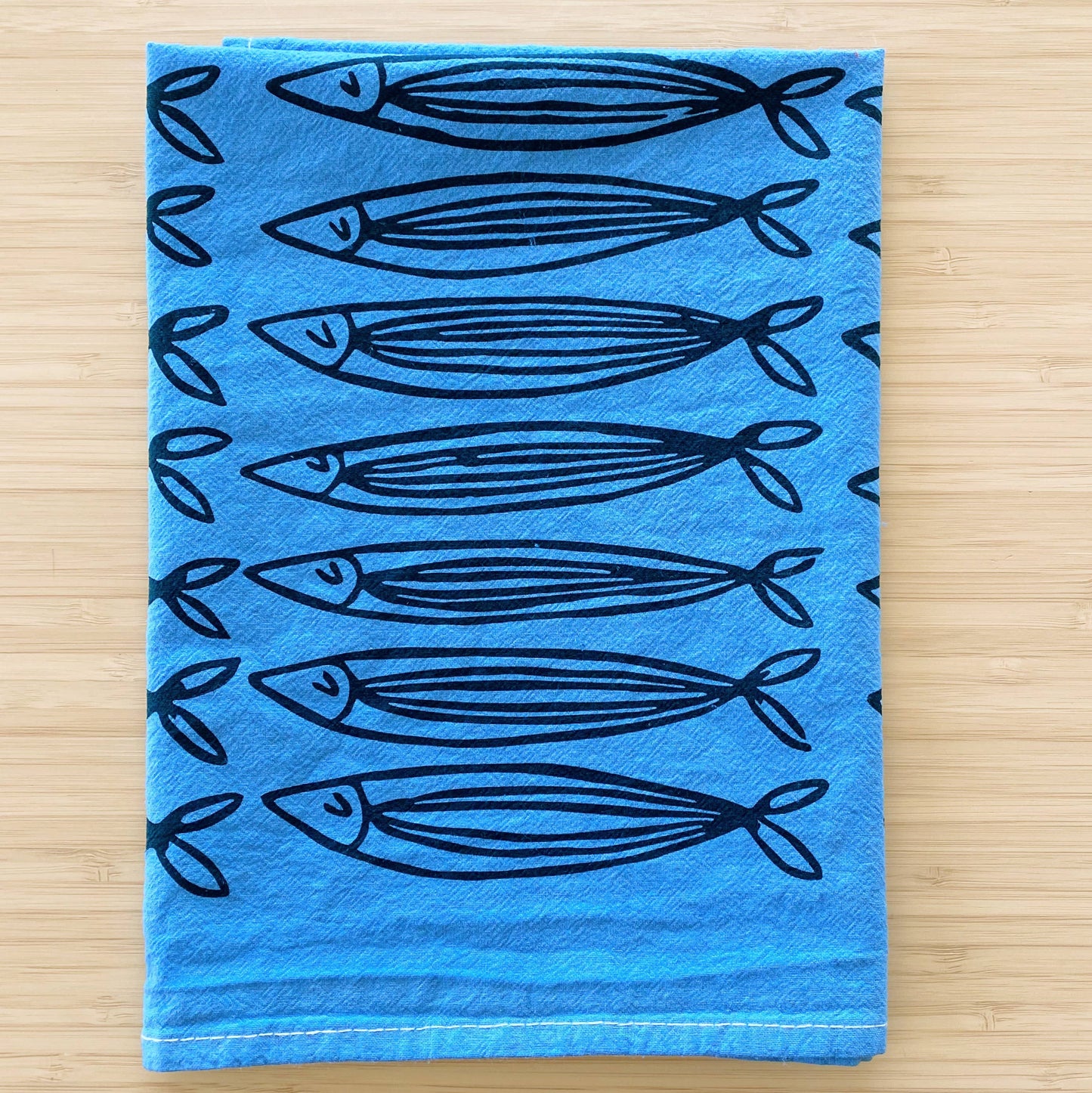 Blue Sardines 20" Tea Towel - Silkscreened 100% Cotton