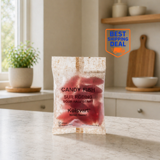Kolsvart Sur Roding Sour Raspberry Swedish Candy Fish