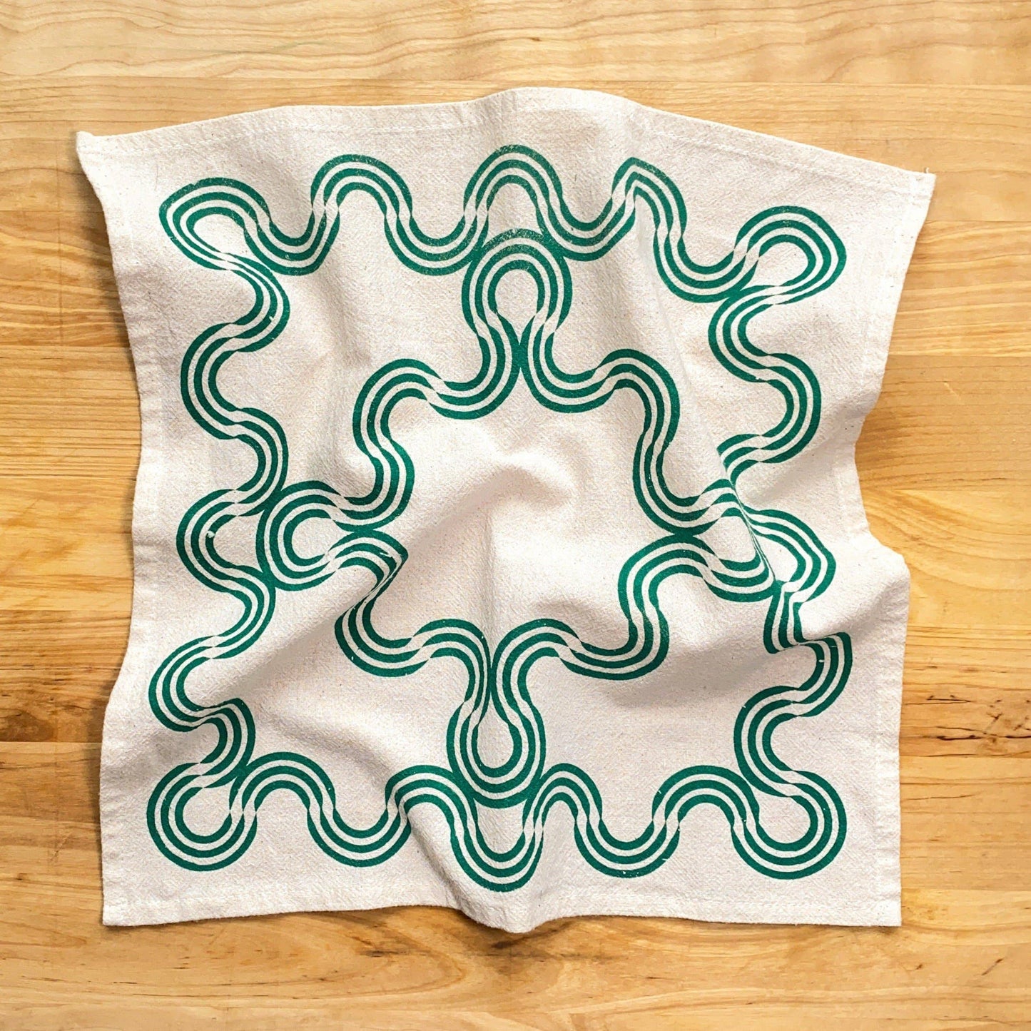 Wavy Ribbon Hand Printed Cotton Napkins, Set of 4