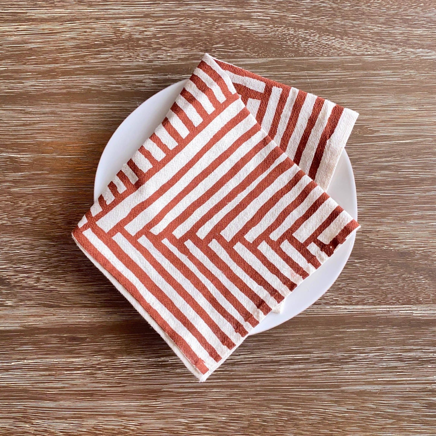 Warm Painterly Stripes Hand Printed Cotton Napkins, Set of 4