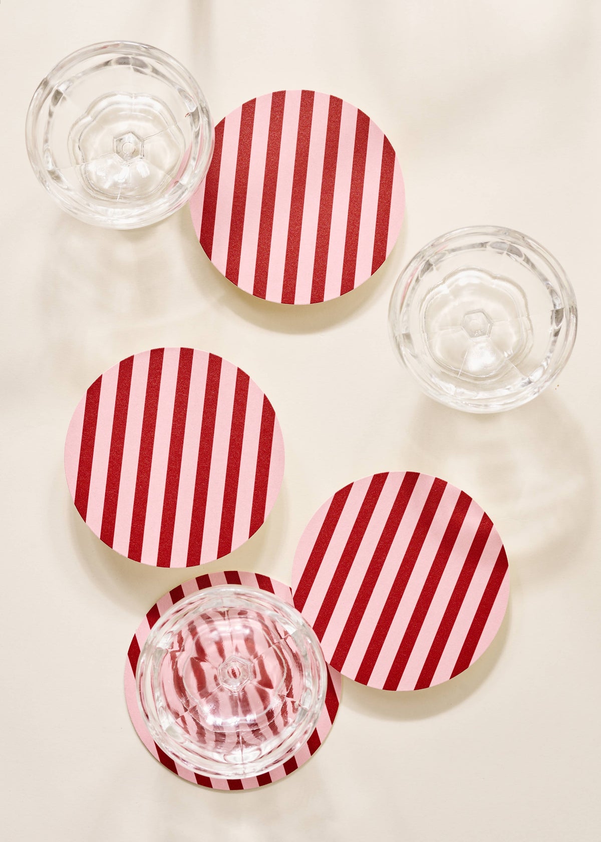 Pink and Maroon Striped Coasters - Set of 4